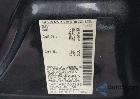 2014 Nissan Altima 2.5 S из США, поврежденный, VIN 1N4AL3AP1EC202236